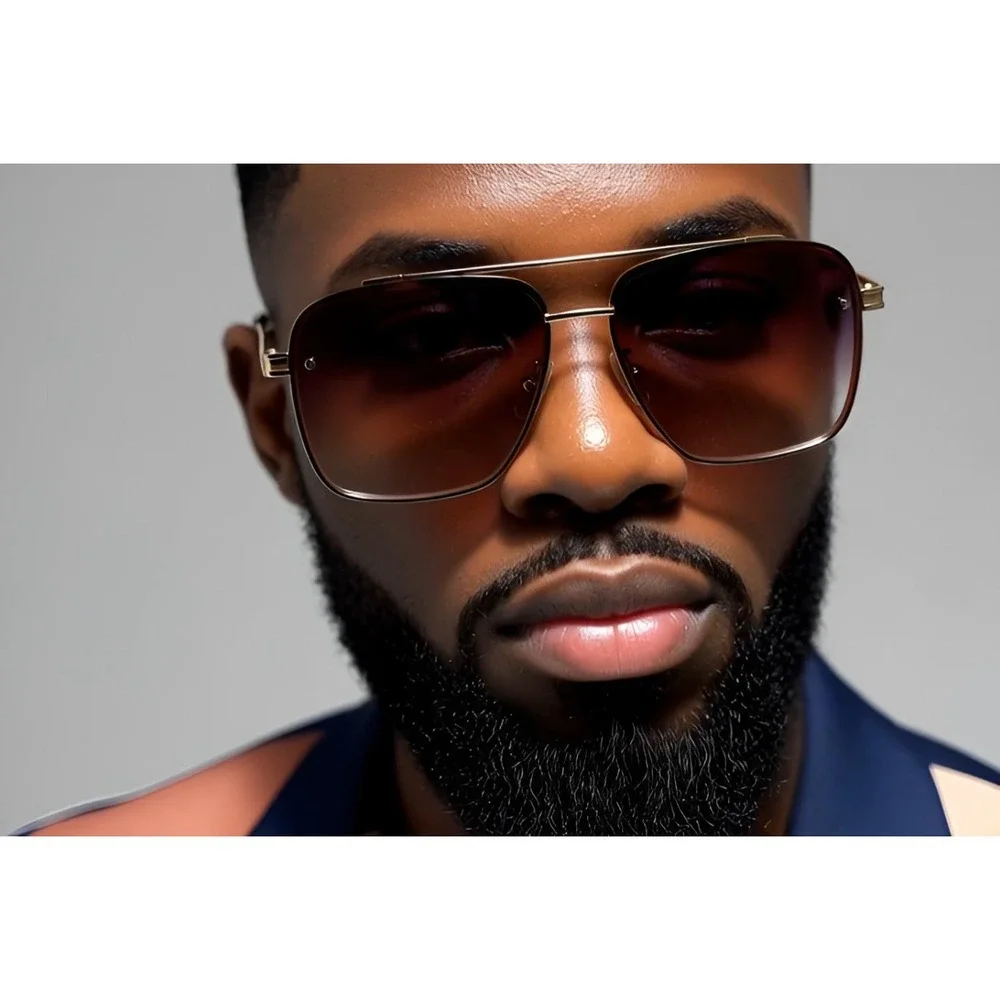 Square Fashion‎ Sunglasses Gold Frame Gray Gradient Lens Fashion Shades Classic